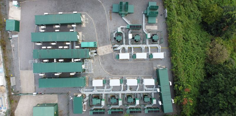 Aerial view of several BESS.