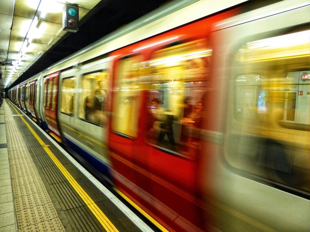 a London underground train going at high speed