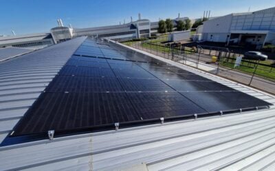 Solar panels on a narrow metal rooftop