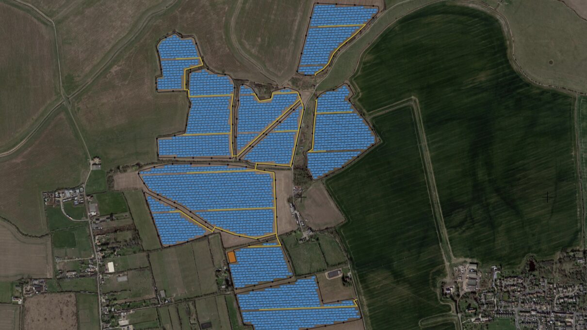 A digitally altered map showing the proposed Lark Hill Solar Farm