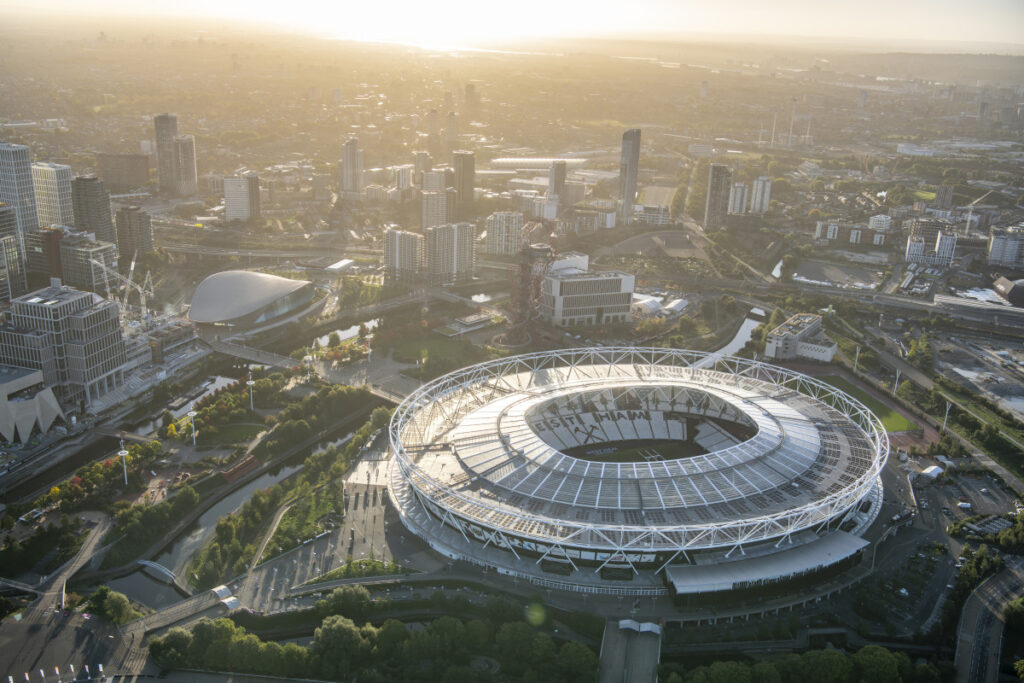 A cgi render of the solar array atop London Stadium
