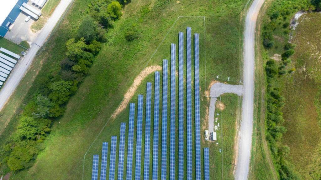 Aerial view of a solar farm
