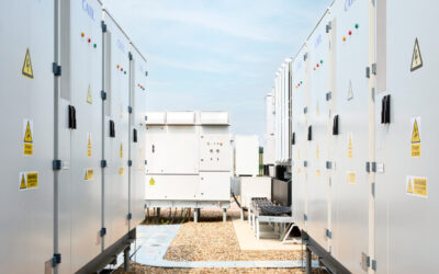 a close up of a series of white BESS units