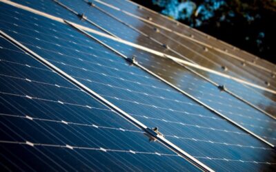 A close up of angled solar panels