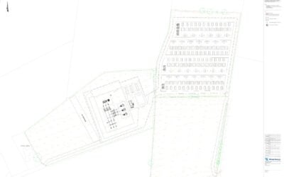A site layout of the BESS project, showing the BESS containers on the right, connecting to the substation on the left. Image: Windel Energy.