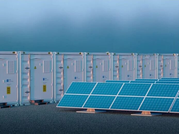 Solar panels next to a BESS unit