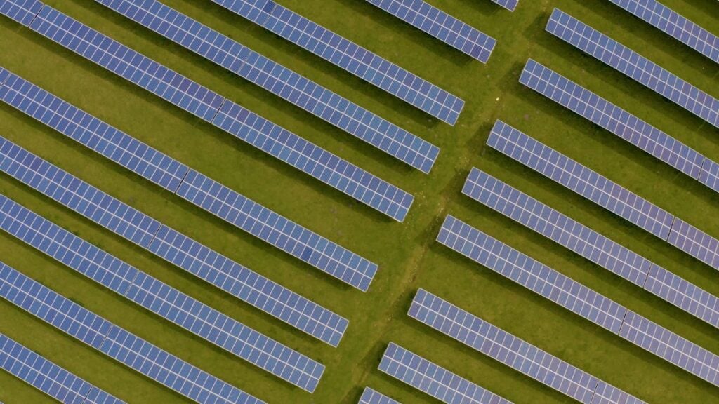 Rows of solar panels shot from above