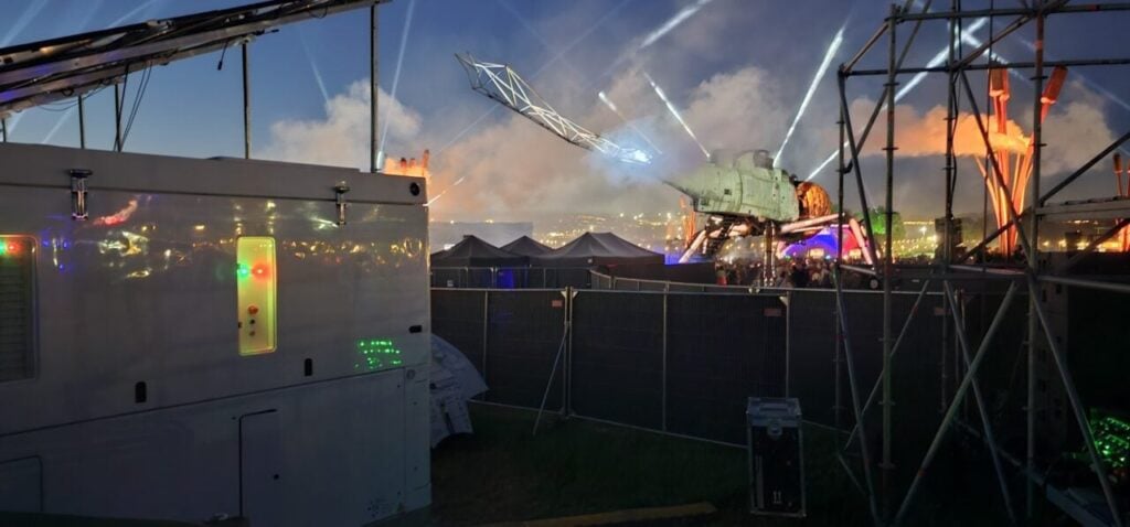 MSP (Multi Source Power) Technologies provided a 3MWh BESS for one of Glastonbury’s most well-known stages, Arcadia. Image: MSP Technologies.