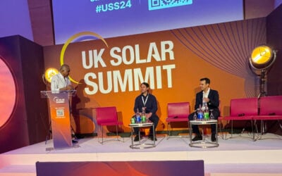 image of panellists speaking about AI at UK Solar Summit 2024 in London.